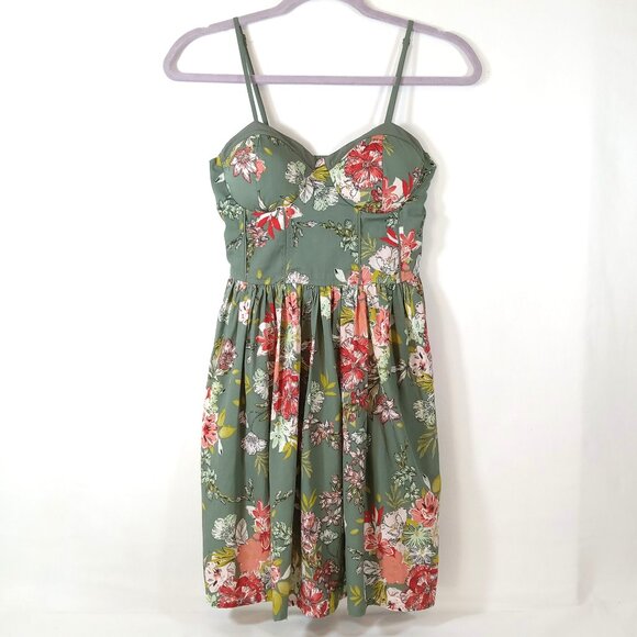 BOG Collective Boho Satin Midi Dress Women's Small Green Floral - Picture 1 of 6